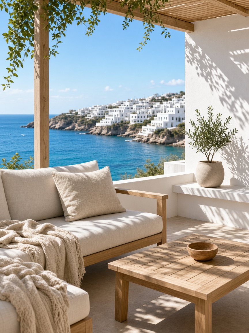 Holiday apartment terrace overlooking the sea